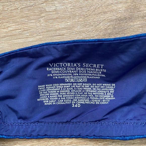 Victorias Secret Womens Bra 34D Racerback Semi Demi Blue Front Hook Padded - Picture 5 of 10